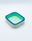 Zen Aroma “Purrfect Ash Tub” minimalist square incense ash holder with mint green interior and navy blue rim, designed for holding incense holders and collecting ash on a clean white background.