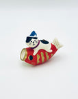 Cat and koi incense stick holder in a clean front view, showing the sitting cat on a red koi fish.
