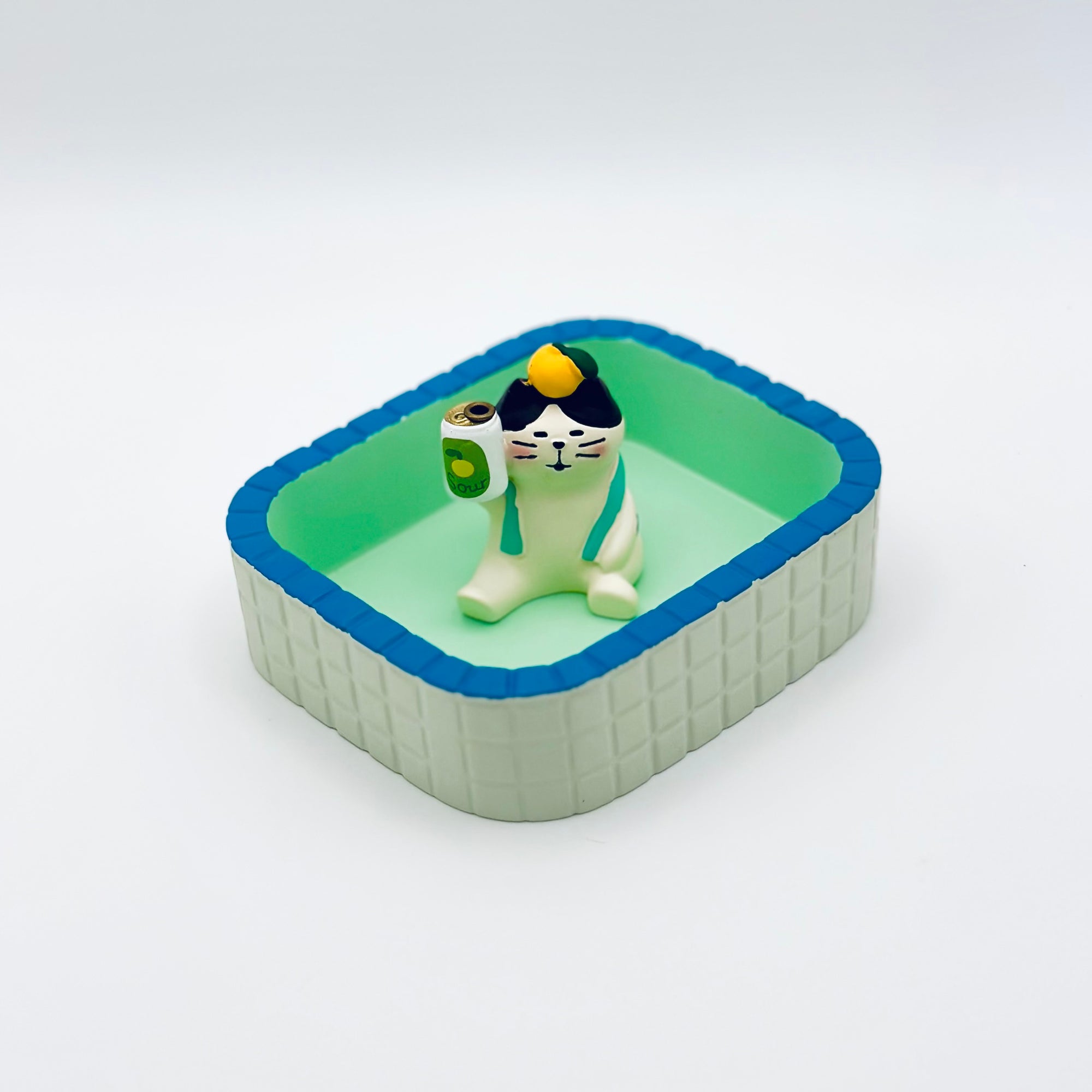 The resin-crafted Cat & Soda Incense Stick Holder placed inside the Purrfect Ash Tub, ready for incense burning.