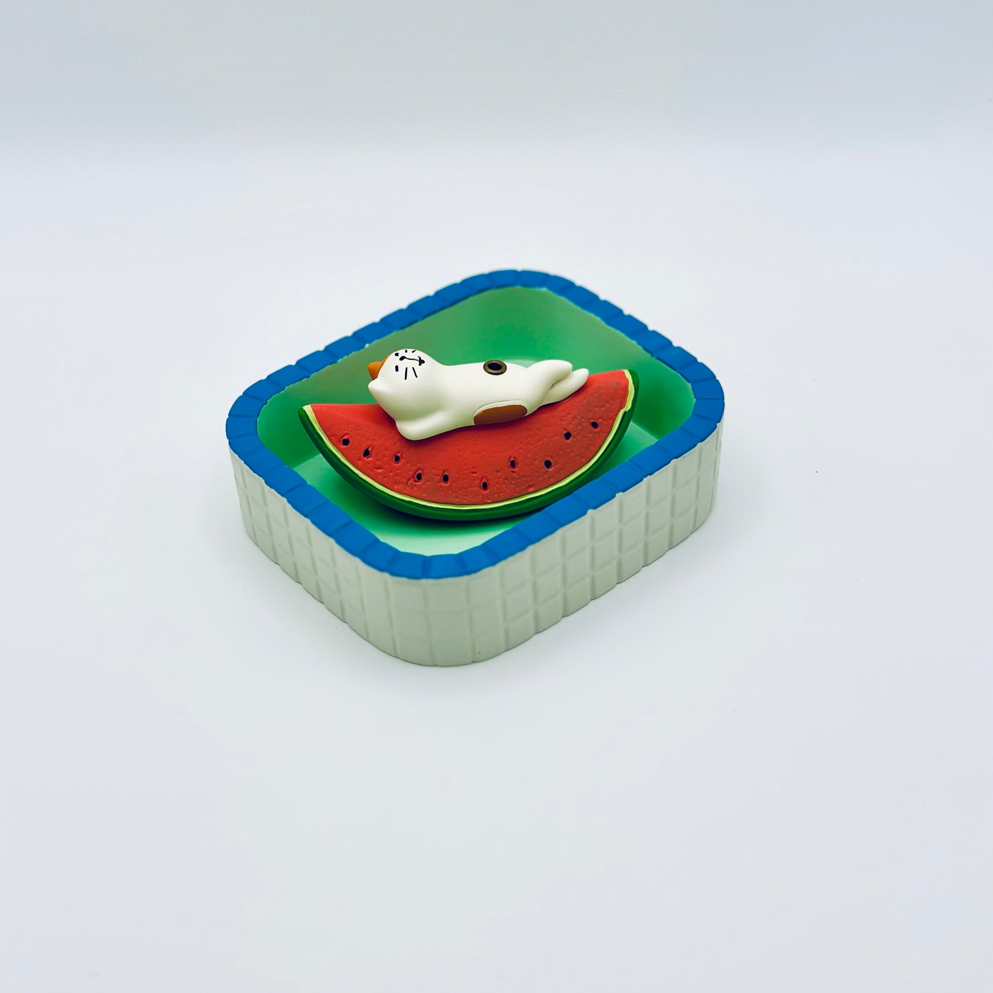 Cat & Watermelon incense holder displayed inside the Purrfect Ash Tub on a clean white background.