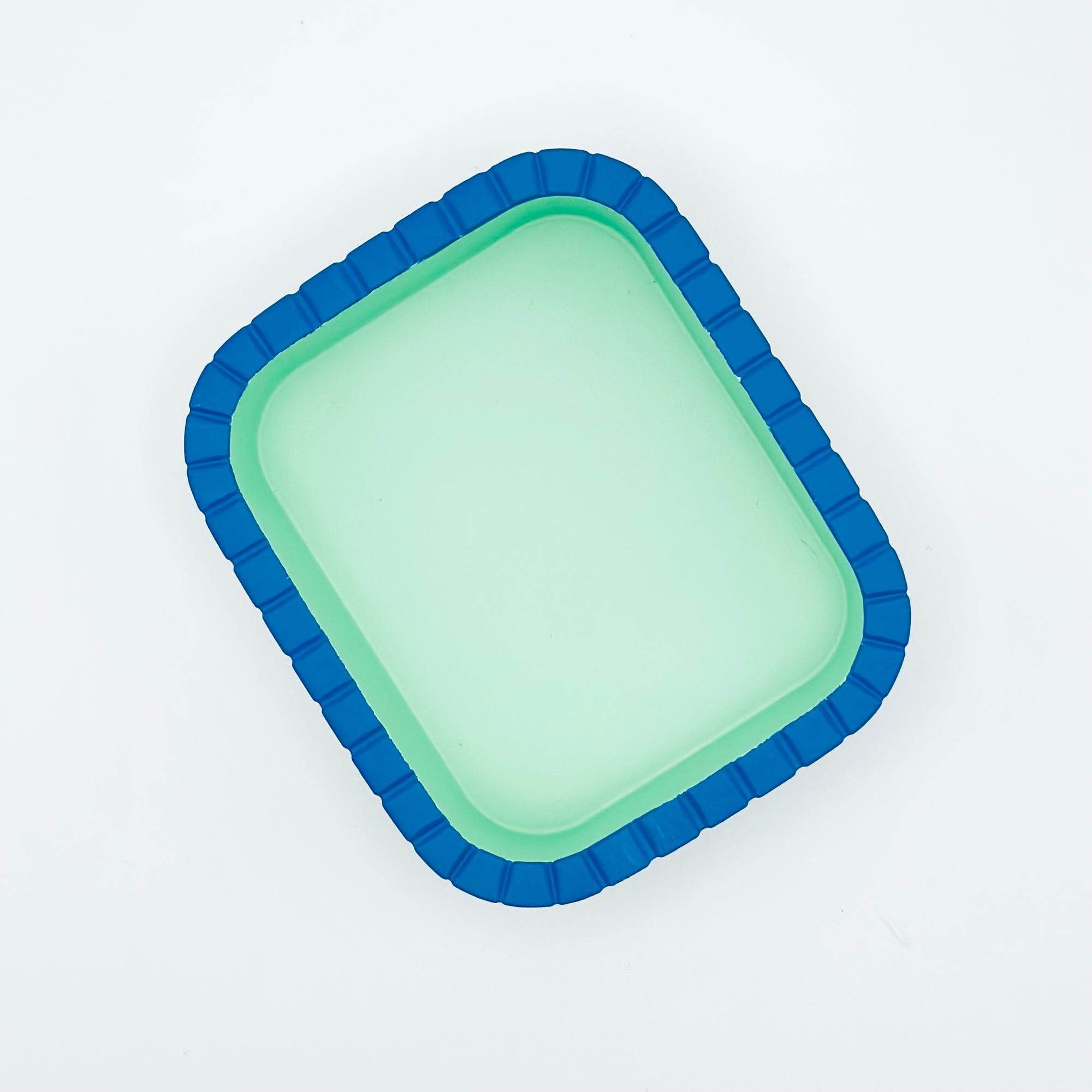 Zen Aroma “Purrfect Ash Tub” minimalist square incense ash holder with mint green interior and navy blue rim, designed for holding incense holders and collecting ash on a clean white background.