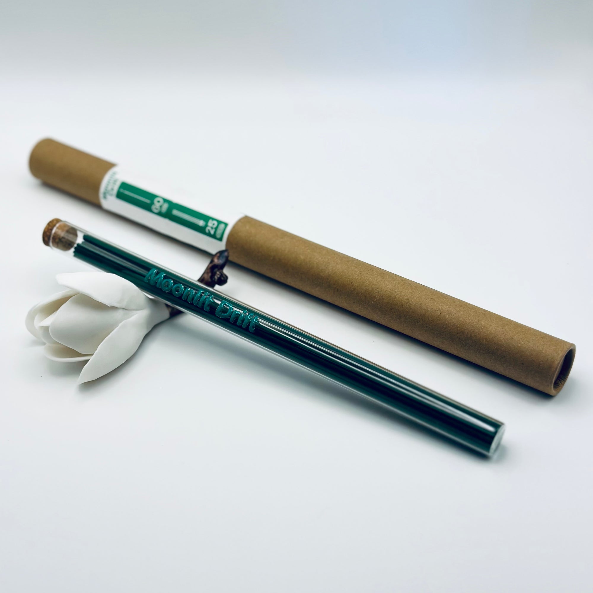 Zen Aroma Moonlit Drift incense sticks in a glass tube with cork and brown cardboard tube packaging, displayed on a clean white background.