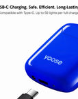 Close-up of Zen Aroma electric arc lighter by Yoose in blue, featuring a USB-C charging port for safe, efficient, and long-lasting performance—up to 50 ignitions per charge.